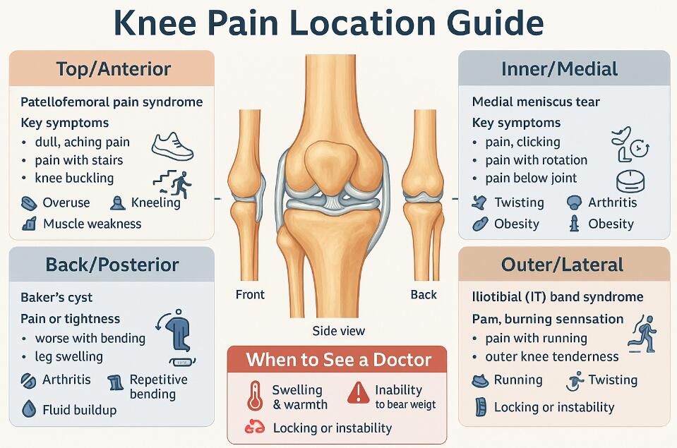 Knee Pain Diagnosis Chart Top, Inner, or Back Location Mean