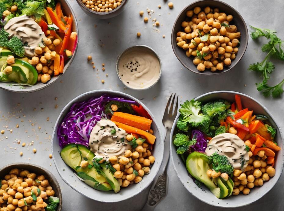 Chickpea and Vegetable Grain Bowls with Tahini Drizzle