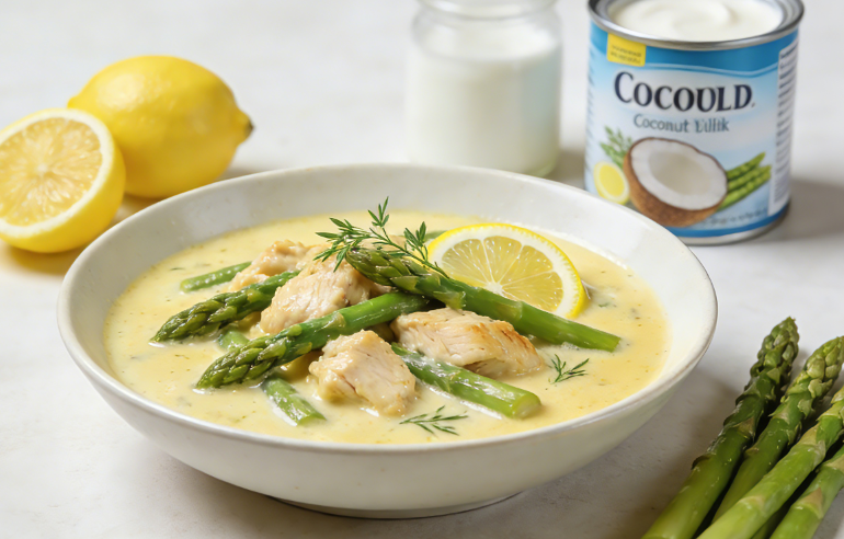 Lemony Coconut Milk Curry with Chicken and Asparagus