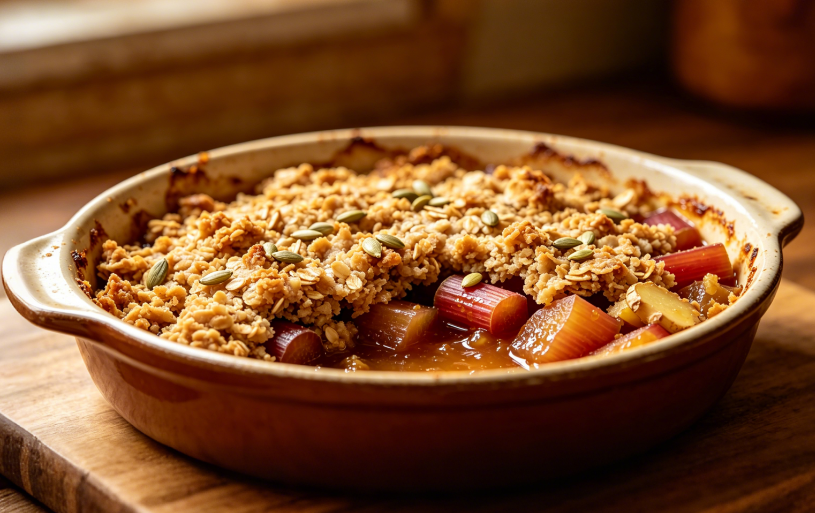 Spicy Ginger Rhubarb Crisp with Cardamom